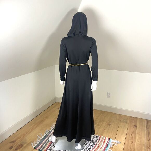 Vintage 70s Hooded Maxi Dress Caftan Cult Gown Cowl Neck M/L/XL Hood Boho Hippy - Picture 11 of 14